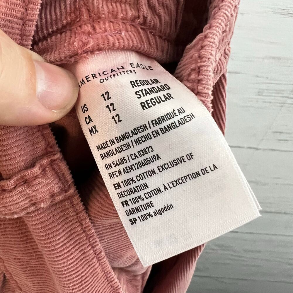 American Eagle NWT Super High Rise Baggy Jogger Pink‎ Corduroy Cargo Size 12 - Picture 10 of 11